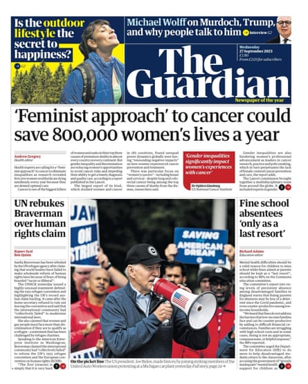 Guardian front page 27 September