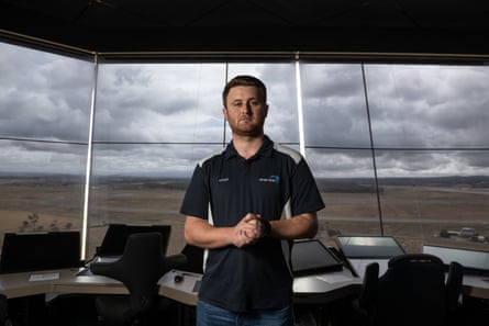 Trainee air-traffic controller Harry Lawler in the air-traffic control tower.