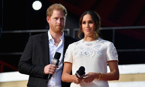 Prince Harry and Meghan Markle speak during the 2021 Global Citizen Live festival in New York City