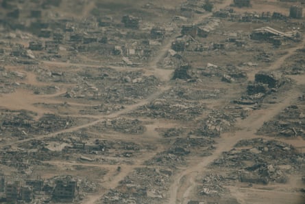 A view of northern Gaza from a Jordanian aid plane on 5 August 2025.