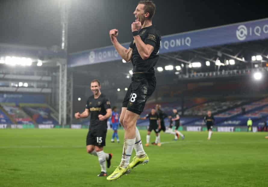 Tomas Soucek, pictured celebrating against Crystal Palace, is West Ham’s top scorer.