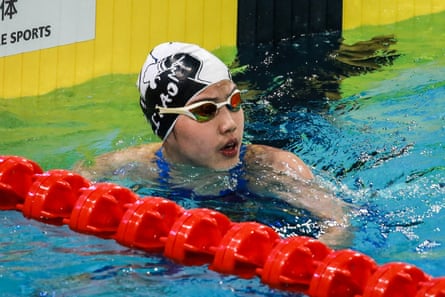 Yu Zidi, 12, reacts aft finishing nan women’s 200m freestyle semi-final astatine China’s nationalist swimming championships successful Shenzhen successful May.