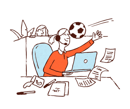 illustration of person playing sport while working at a desk