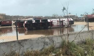 A fuel truck overturned in Anguilla after Hurricane Irma