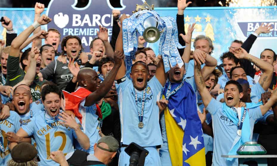 Manchester City celebrate their 2012 Premier League title, won during the first period investigated by Uefa.