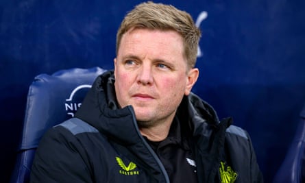 Newcastle manager, Eddie Howe during the FA Cup quarter final match between Manchester City and Newcastle United