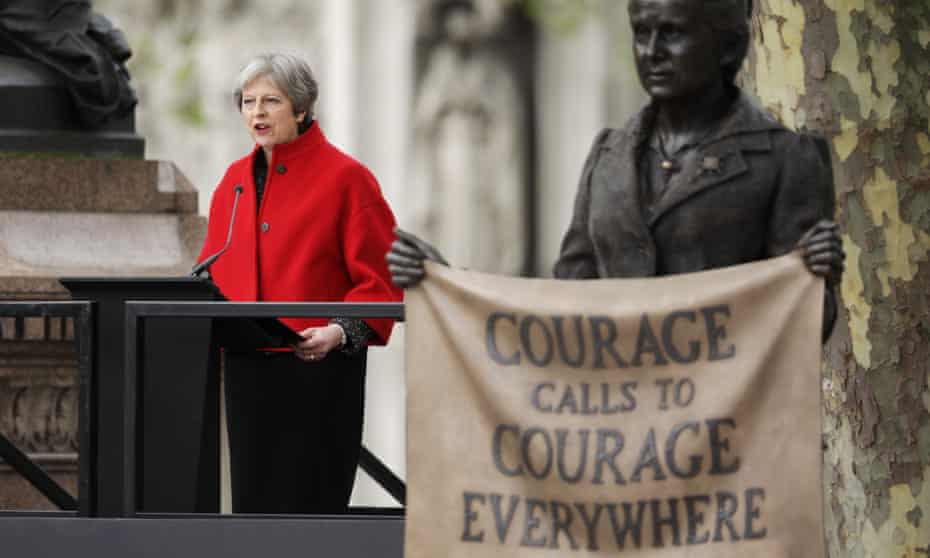 Theresa May speaks at the unveiling of a statue in honour of the first female suffragette Millicent Fawcett.