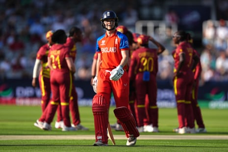 England's Amy Jones walks off after being caught out by West Indies' Afy Fletcher.
