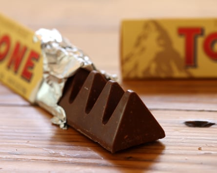 An opened bar of Toblerone chocolate