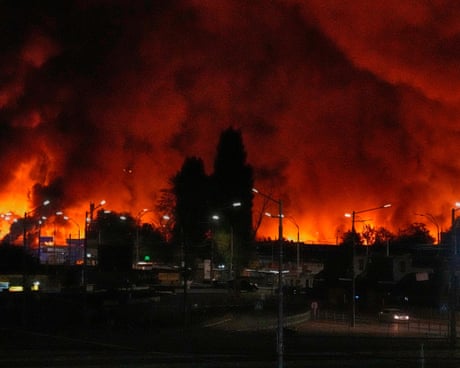A fire burning in Kyiv after a Russian missile attack