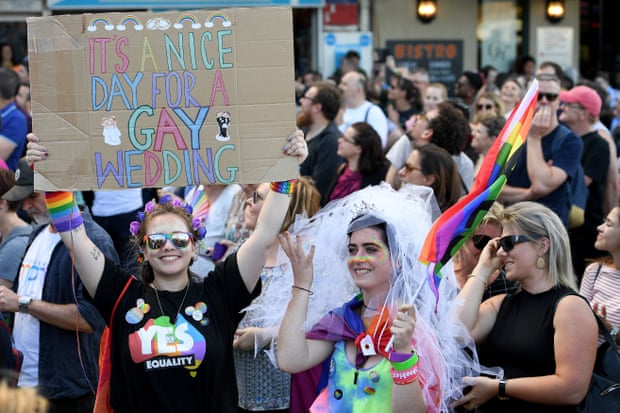 Revellers celebrate the yes vote for marriage equality on 15 November.