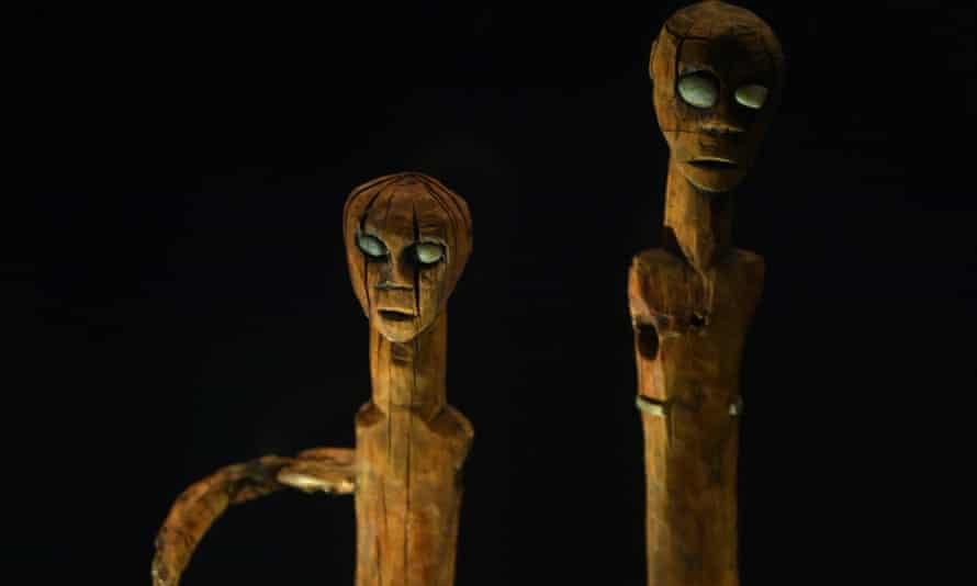 Wooden carvings from Yorkshire, c1200BC in The World of Stonehenge exhibition