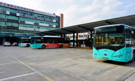 Buses in Shenzhen Bus Company’s main charging depot in Futian.