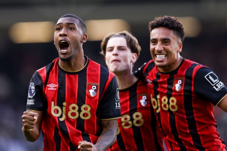Rayan and Bournemouth teammates celebrate at Fulham