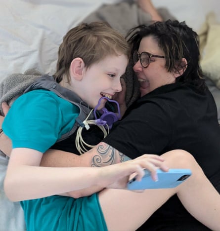 Bryn Skyes with his mother Shelley McRae who are fighting to have his food funded by the NDIS.
