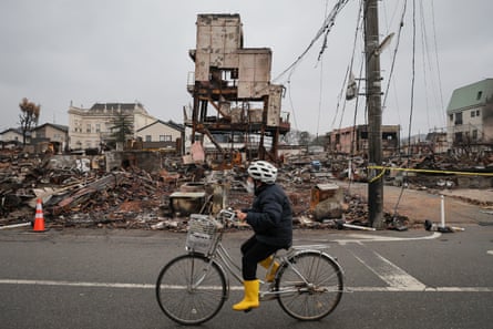 Some buildings were destroyed by fire in the city of Wajima in the wake of the 7.5 magnitude earthquake.
