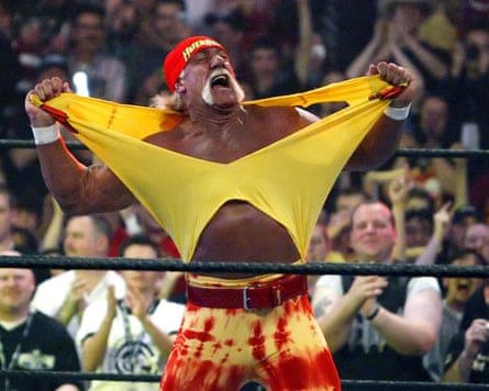 Hulk Hogan fires up the crowd between matches at WrestleMania 21 at the Staples Center in Los Angeles, 3 April 2005.