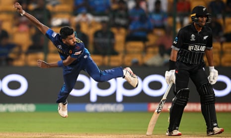 Dilshan Madushanka with a delivery