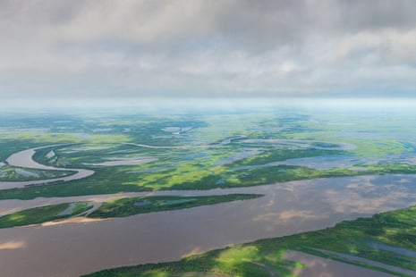 Aerial view of a river delta.