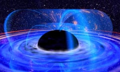 A supermassive black hole in the core of galaxy named MCG 6-30-15. Scientists for the first time have seen energy being extracted from a black hole. Like an electric dynamo, this black hole spins and pumps energy out through cable-like magnetic field lines into the chaotic gas whipping around it, making the gas - already infernally hot from the sheer force of crushing gravity - even hotter.