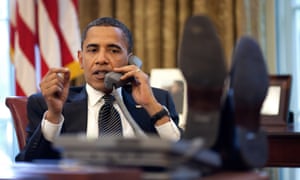 Smartphone refusenik Barack Obama on the horn.