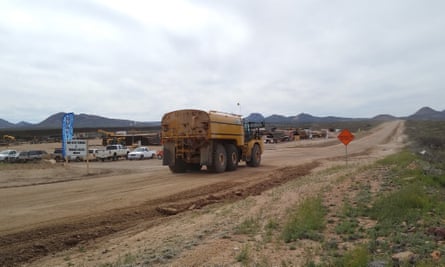 Border wall construction staging area at the San Bernardino Valley, Arizona, where work continues despite the pandemic.