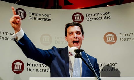 Forum for Democracy (FvD) party leader, Thierry Baudet, on election night.