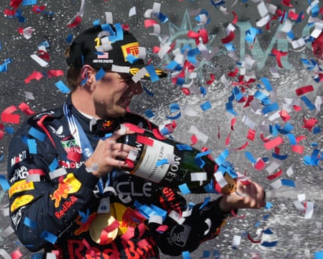 Max Verstappen celebrates winning in Texas.