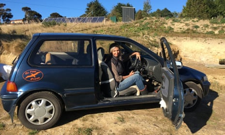 Rosemary Penwarden in her homemade solar-powered car.