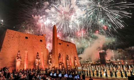 Fireworks light the sky at the Temple of Luxor during the official ceremony for the reopening of ancient road.