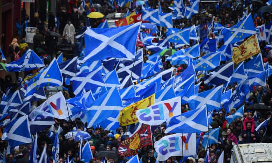 A demonstration calling for Scottish independence in Glasgow on 31 January 2020.