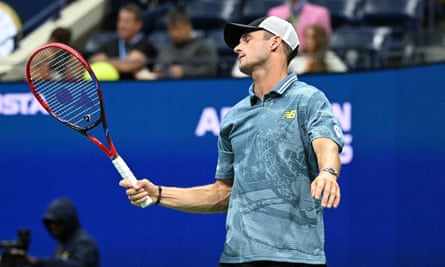 Tommy Paul reacts after losing a point against Jannik Sinner in the fourth round of the 2024 US Open
