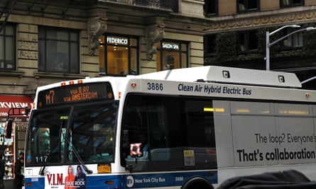 A hybrid electric bus in midtown Manhattan.