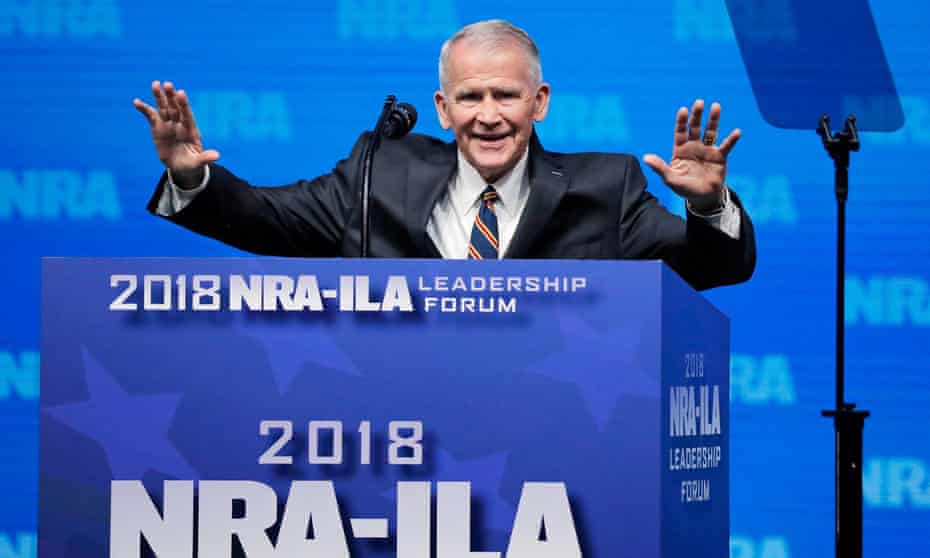 Oliver North speaks at an NRA convention in Dallas, Texas on 4 May 2018. 