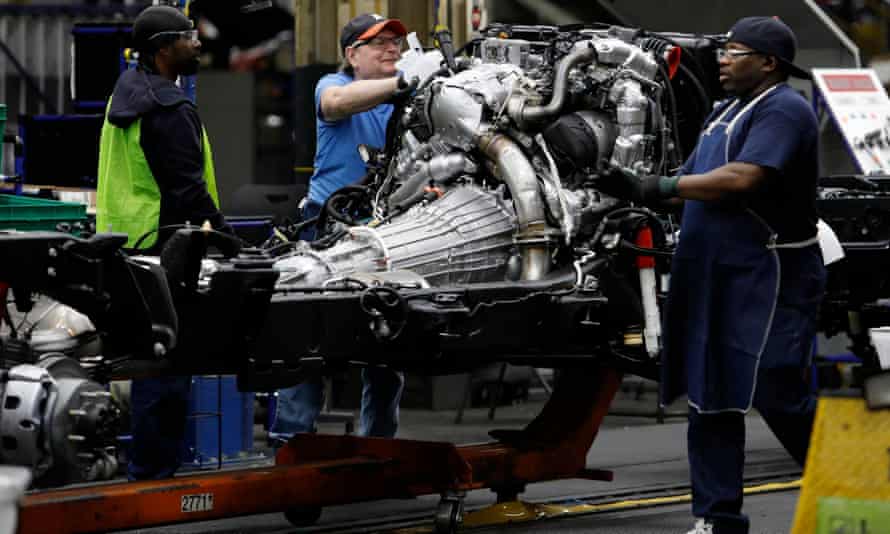 Line workers at General Motors’ plant in Flint, Michigan.