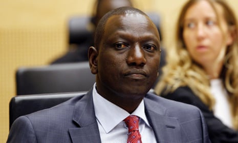 William Ruto sits in the courtroom of the international criminal court in the Hague.