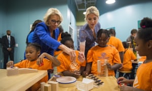 DeVos and Trump discuss science experiments at the National Museum of American History.