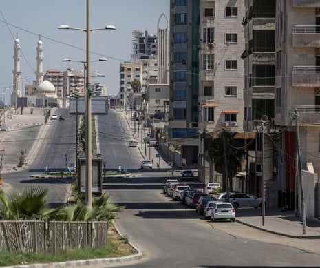 A usually crowded street is nearly empty in Gaza City.