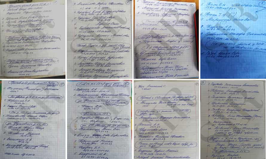 Pages 1-8 of a handwritten list of the dead.