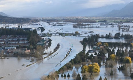 Abbotsford in western Canada is under floodwaters after a deadly storm brought heavy rain to the Pacific north-west.