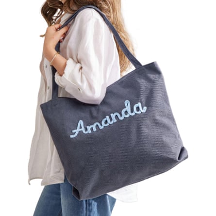 Personalised embroidered corduroy tote bag
