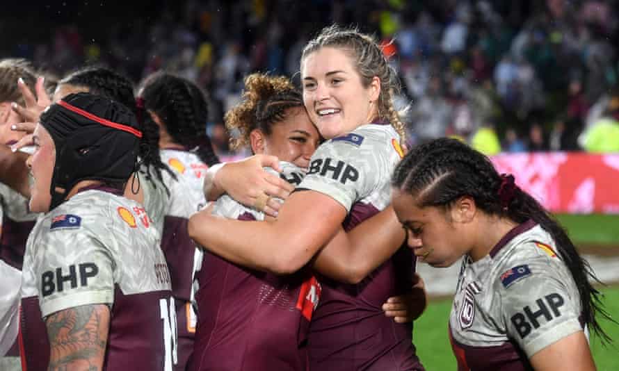 Queensland players celebrate victory after State of Origin game at Sunshine Coast Stadium