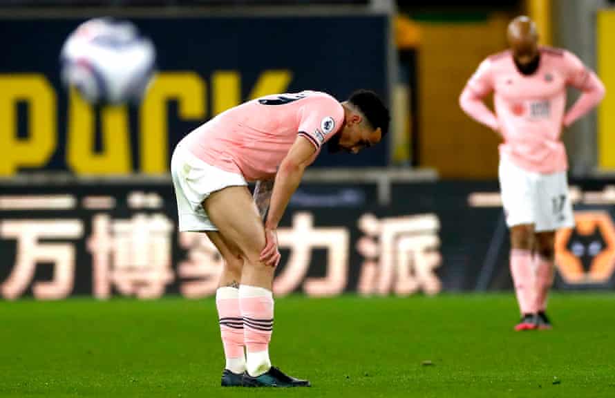 Kean Bryan reacts after the final whistle as Sheffield United’s defeat means they are relegated from the Premier League.
