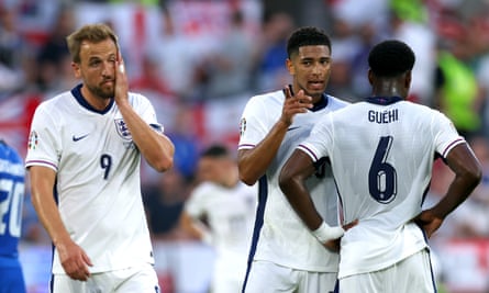 Harry Kane, Jude Bellingham and Guéhi look frustrated