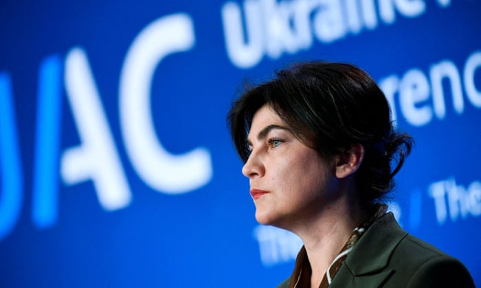 Prosecutor General of Ukraine, Iryna Venediktova speaks at a press conference, at the Ukraine Accountability Conference in The Hague, Netherlands.