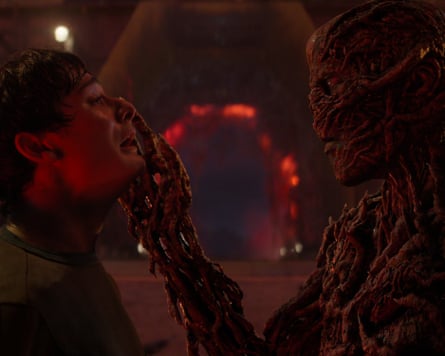 Facing up … (from left) Noah Schnapp and Jamie Campbell Bower in season five of Stranger Things.