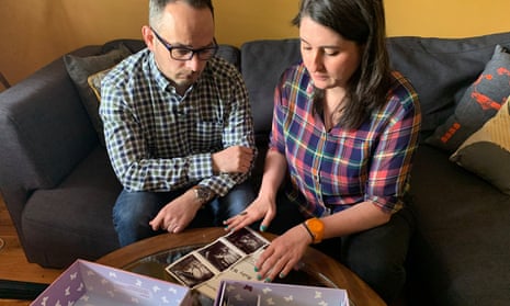 Laura Brody and her partner, Lawrence, with their baby’s memory box