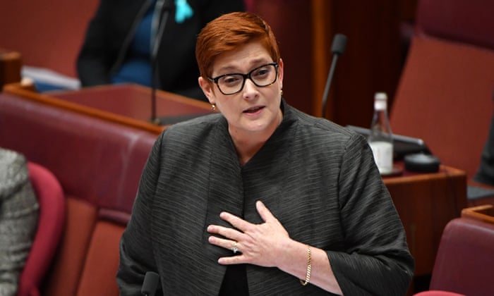 Australia’s foreign minister Marise Payne speaks in the Senate this week