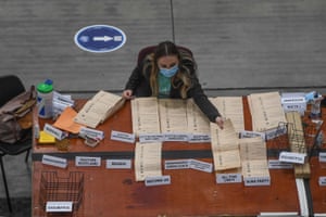 Ballot papers being counted in Aberdeen, Scotland, this morning.
