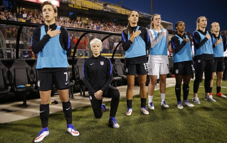 Megan Rapinoe kneels during the national anthem before the match between the US and Thailand in September 2016.